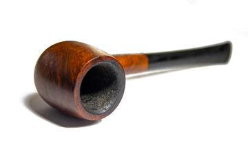 Smoking briar pipe, on a white background