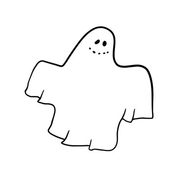 Smiling ghost halloween. Vector illustration on white background. Funny ghost coloring. For postcards, posters, stickers and professional design.