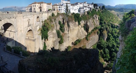 Panoramic view on old town of Ronda, Spain. Old town on the edge of a mountain