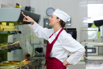 woman working at a buffet