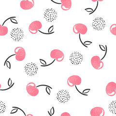 Seamless pink cherry pattern. Berry print.