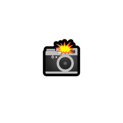 Camera with Flash Vector Icon. Isolated Photocamera Cartoon Style Emoji, Emoticon Illustration