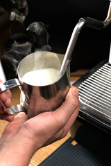 process of frothed milk for cappuccino