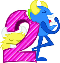 Illustration vector cute monsters with faces and horns