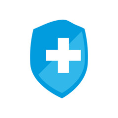 Obraz premium Medical cross inside shield flat style icon vector design