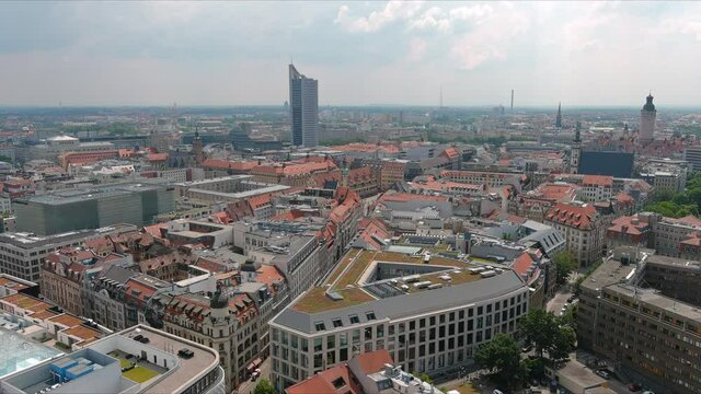 Aerial view of cityscape of Leipzig, historic city in Saxony - landscape panorama of Germany from above, Europe