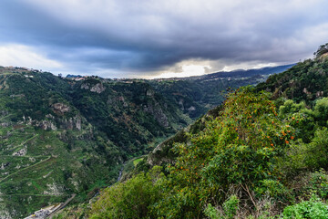 Mountain landscape. View of mountains and fog on the route Pico Areeiro - Pico Ruivo, Madeira
