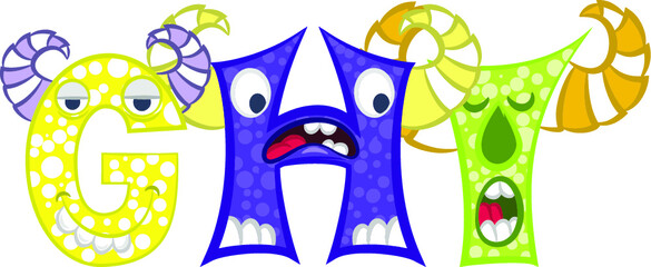 Illustration vector cute monsters letter with faces and horn