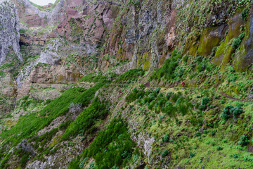 Mountain landscape. View of mountains and fog on the route Pico Areeiro - Pico Ruivo, Madeira