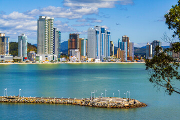 Fototapeta premium Panoramic view the city of Balneario Camboriu, Santa Catarina, Brazil. Vacation destination in South America. Tropical summer.