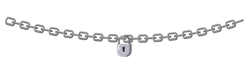 Obraz premium Padlock and chain isolated on white background. Concept of protection of information, property, inaccessibility