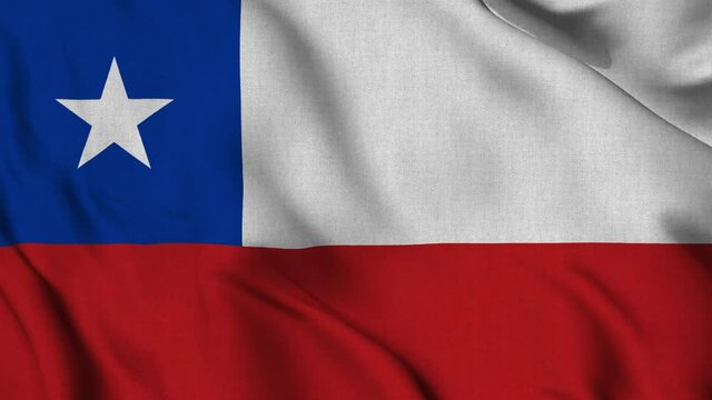 Chile national flag waving with fabric texture fluttering in wind in a seamless loop in smooth slowmotion animation background
