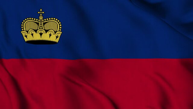 liechtenstein national flag waving with fabric texture fluttering in wind in a seamless loop in smooth slowmotion animation background
