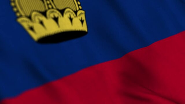 liechtenstein national flag waving with fabric texture fluttering in wind in a seamless loop in smooth slowmotion animation background