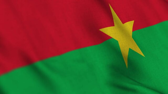 Burkina national flag waving with fabric texture fluttering in wind in a seamless loop in smooth slowmotion animation background