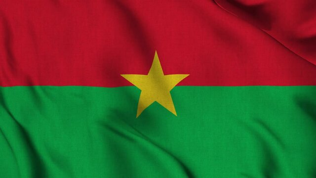 Burkina national flag waving with fabric texture fluttering in wind in a seamless loop in smooth slowmotion animation background