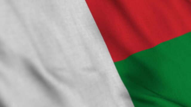 madagascar national flag waving with fabric texture fluttering in wind in a seamless loop in smooth slowmotion animation background