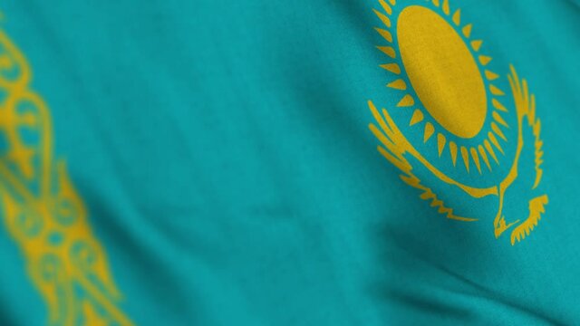 kazakhstan national flag waving with fabric texture fluttering in wind in a seamless loop in smooth slowmotion animation background