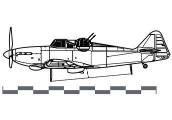 Boulton Paul Defiant. World War 2 fighter aircraft. Side view. Image for illustration and infographics.