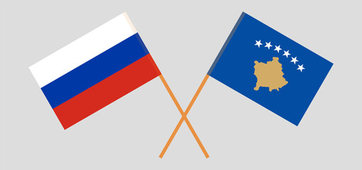 Crossed flags of Kosovo and Russia