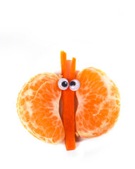 Food art creative concepts. Funny butterfly made of tangerine orange and carrots.
