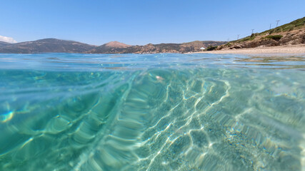 Beautiful secluded tropical exotic peninsula sandy bay and beach with emerald sea