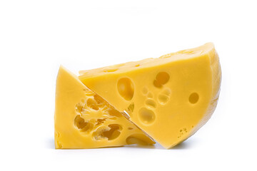 a piece of tasty and fragrant cheese on a white background