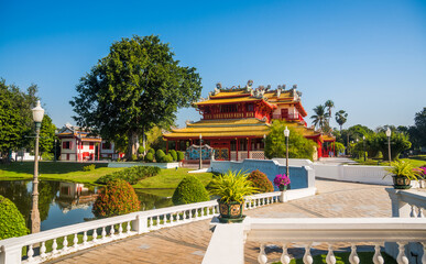 Phra Thinang Wehart Chamrun in Bang Pa-In Royal Palace or the Summer Palace with Beautiful Garden in Ayutthaya Province, Thailand