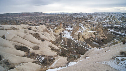 Winter landscape of the valley in Cappadocia. Turkey.