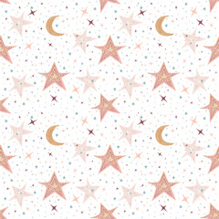 Romantic watercolour pattern with stars and moon