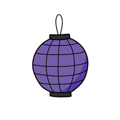 chinese paper lantern doodle icon, vector color illustration