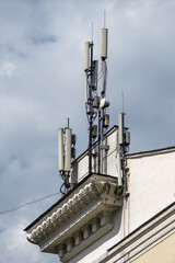 5g and 4G towers are installed on the roof of the house, mobile Internet in the city, the danger of radiation to humans.
