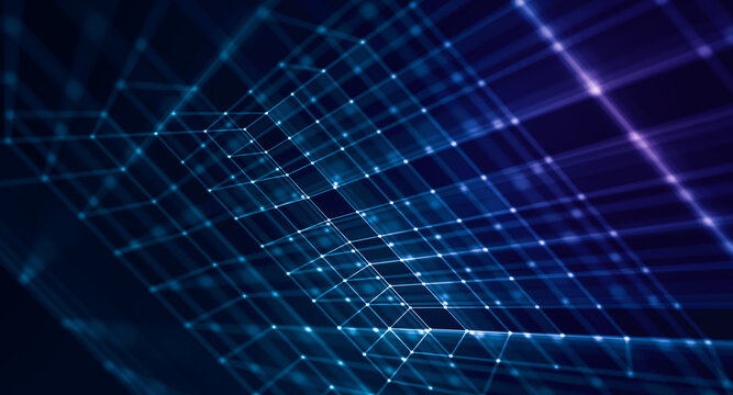 Abstract geometry background in perspective. connection of data and code. Structure of dots and lines.