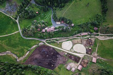 Aerial view of horse ranch in northern Idaho