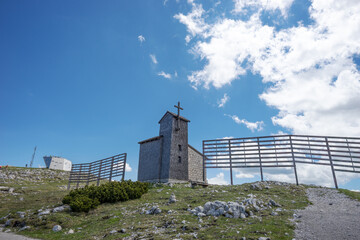 Wooden Church on Krippenstein of the Dachstein Mountains range. Austria