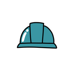 construction helmet doodle icon, vector color illustration