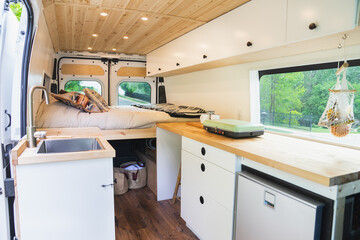 interior of renovated camper van. © enoch