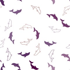 Dark Red vector seamless pattern with sea dolphins. Decorative design in natural style with sea dolphins. Template for natural magazines.