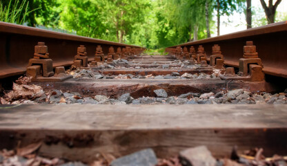 The length of the railway track closeup.