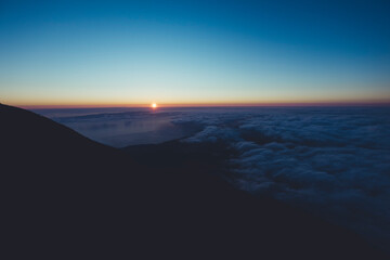 Fototapeta na wymiar Beautiful early morning view, sunrise from Mount Pico, Azores, Portugal