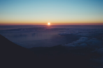 Beautiful early morning view, sunrise from Mount Pico, Azores, Portugal