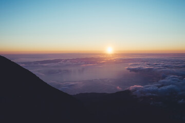 Beautiful early morning view, sunrise from Mount Pico, Azores, Portugal