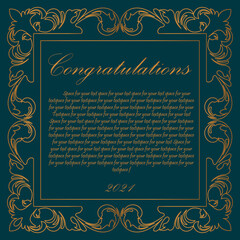 Vector frame for the design template. A Victorian-style vignette. Golden leaves and branches. You can use it to print business cards, postcards, price tags, booklets, and invitations. 