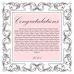 Vector frame for design template. Victorian style vignette. Leaves and branches. You can use it to print business cards, postcards, price tags, booklets and invitations. Isolated and editable.