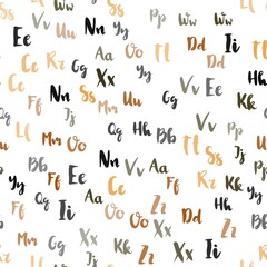 Naklejka premium Light Orange vector seamless background with signs of alphabet. Abstract illustration with colored latin alphabet. Texture for window blinds, curtains.