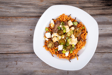 sweet potato steak poutine dish