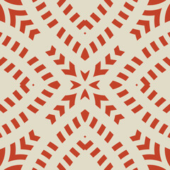 Vector geometric seamless pattern. Abstract ethnic texture with ornamental grid, mesh, lattice. Tribal ethnic motif. Red and beige color. Folk style geometrical ornament background. Repeated design