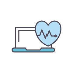 heart pulse and laptop line and fill style icon vector design