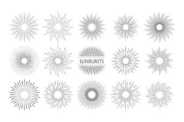 Obraz premium Sunburst in retro style on light background. Starburst label. Light banner. Line vector. Vector logo template. Vintage sunburst.