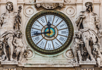 Paris, France,  City Hall clock with statues 